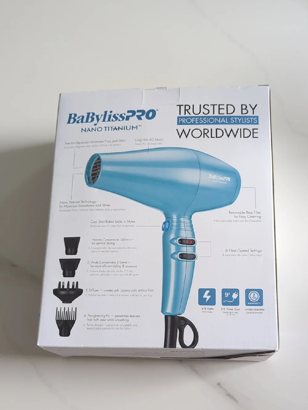 NWT BaBylissPRO Nano Titanium Turbo Xtreme Professional Hair Dryer -BNT9500UC